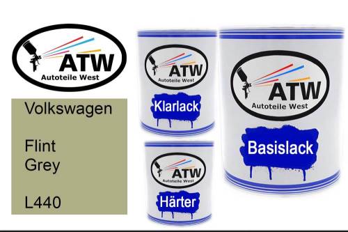 Volkswagen, Flint Grey, L440: 1L Lackdose + 1L Klarlack + 500ml Härter - Set, von ATW Autoteile West.